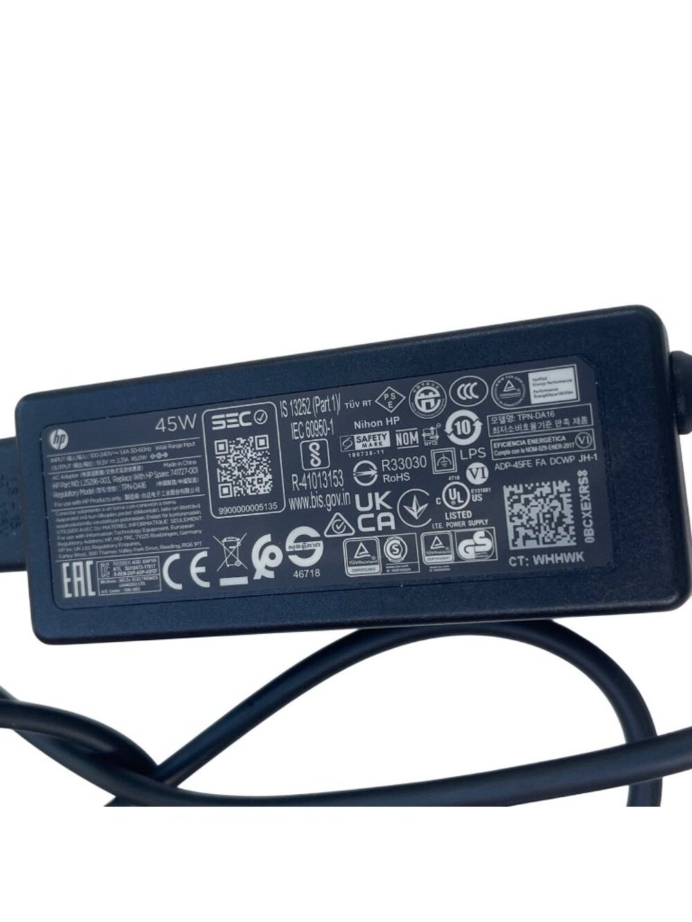 HP 45W Laptop Charger Power Adapter With Cord 4.5mm x 3.0mm Connector Black